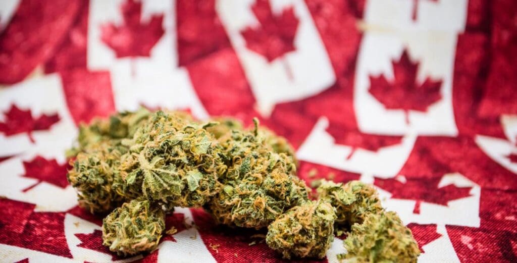 cannabis on Canadian flag
