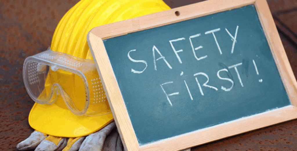 Safety First written on chalkboard