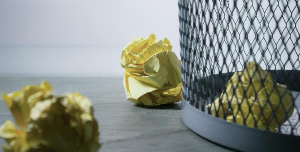 paper in a garbage can